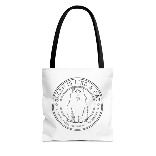 Cat Lover Literature Tote Bag - 'Sleep is like a cat' Quote from 'Gone Girl' Snarky Bookish Merch for Bookworm, Book Lover Literary Tote