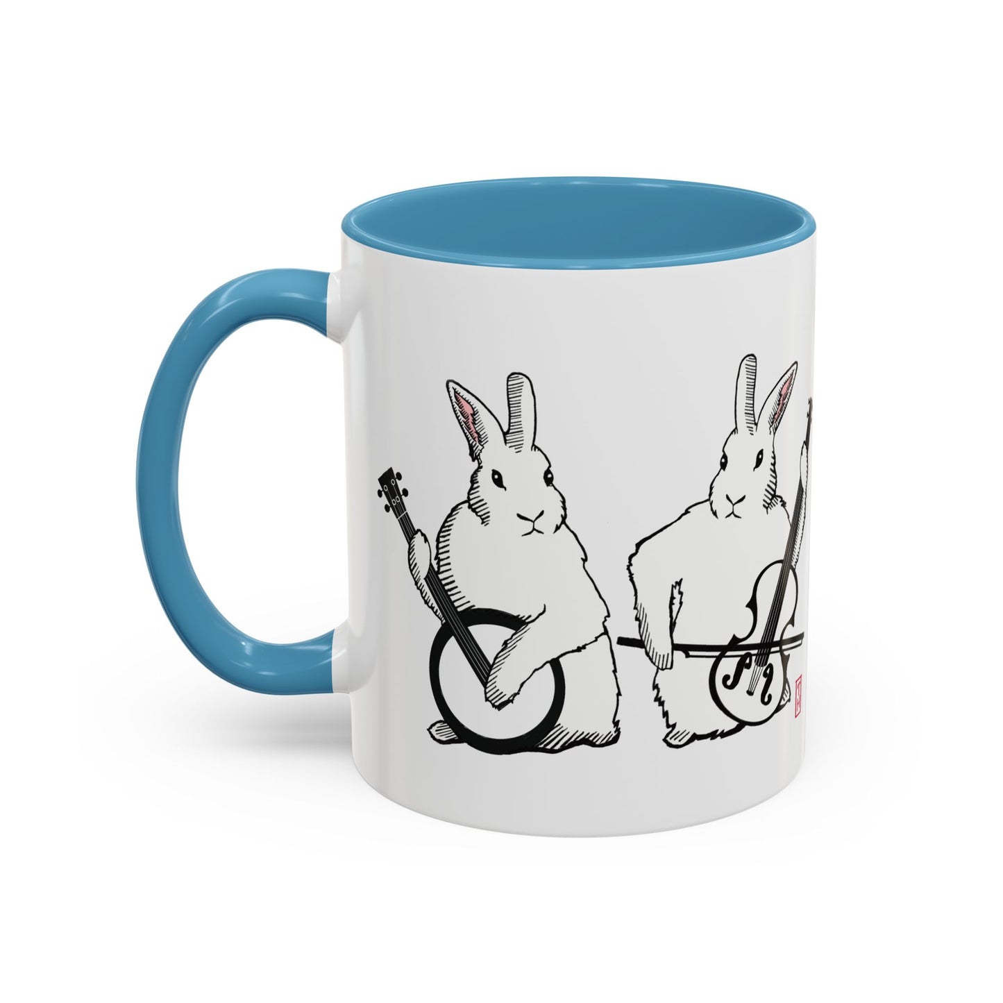 Bunny Band Musician Coffee Mug, Rabbit Banjo Fiddle Duo, Cute Animal Tea Cup, Whimsical Kitchen Decor, Easter Gift, Farmhouse Style