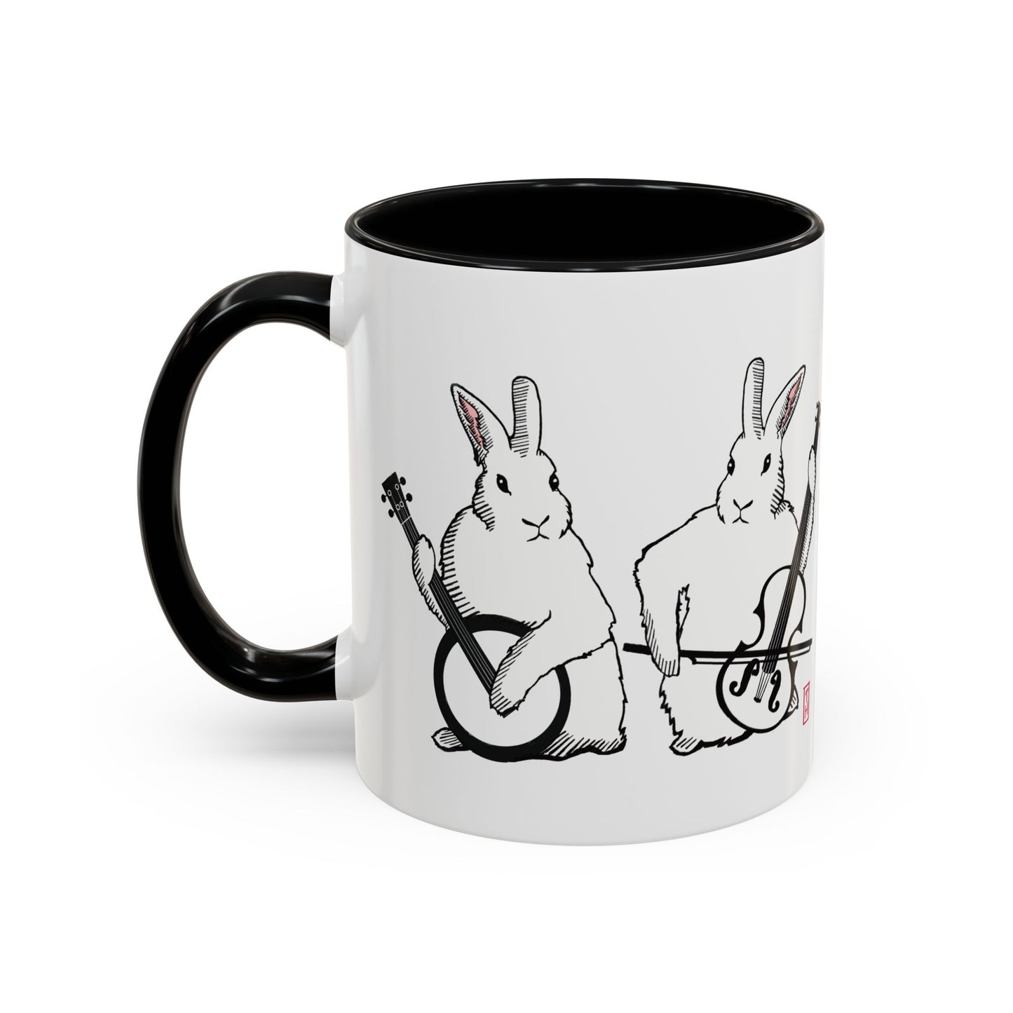 Bunny Band Musician Coffee Mug, Rabbit Banjo Fiddle Duo, Cute Animal Tea Cup, Whimsical Kitchen Decor, Easter Gift, Farmhouse Style