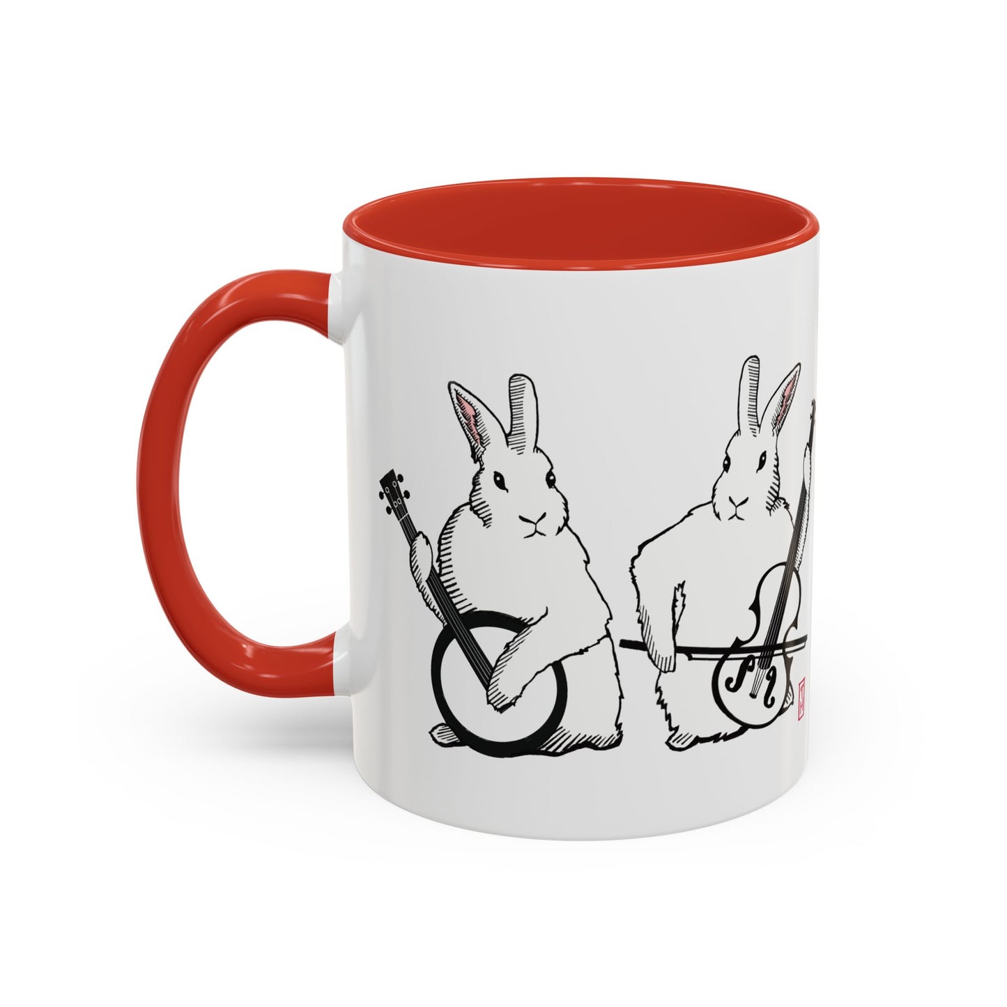 Bunny Band Musician Coffee Mug, Rabbit Banjo Fiddle Duo, Cute Animal Tea Cup, Whimsical Kitchen Decor, Easter Gift, Farmhouse Style