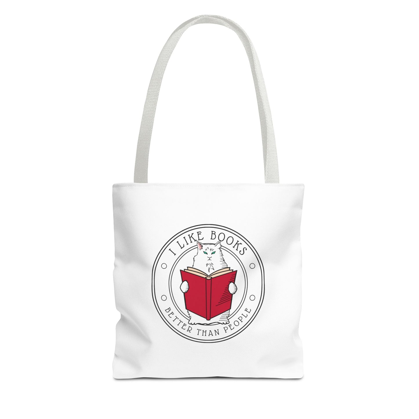 Book Lover Cat Literature Tote Bag - I Like Books Better than People Literary Gift for Booktrovert, Book Club Gift for Bookworm, Book Nook