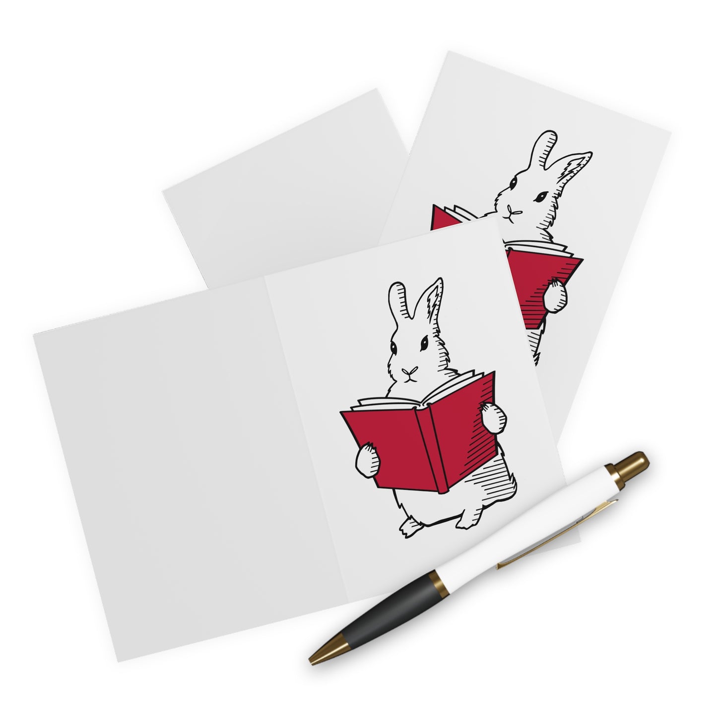 Book Lover Bunny Greeting Cards 5 Pack Literary Gift for Booktrovert, Bookish Merch for Bookworm, Book Club Gift Book Shelf Decor, Book Nook