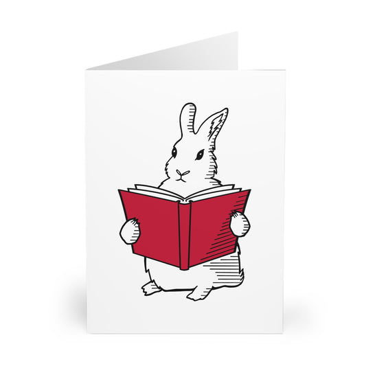 Book Lover Bunny Greeting Cards 5 Pack Literary Gift for Booktrovert, Bookish Merch for Bookworm, Book Club Gift Book Shelf Decor, Book Nook