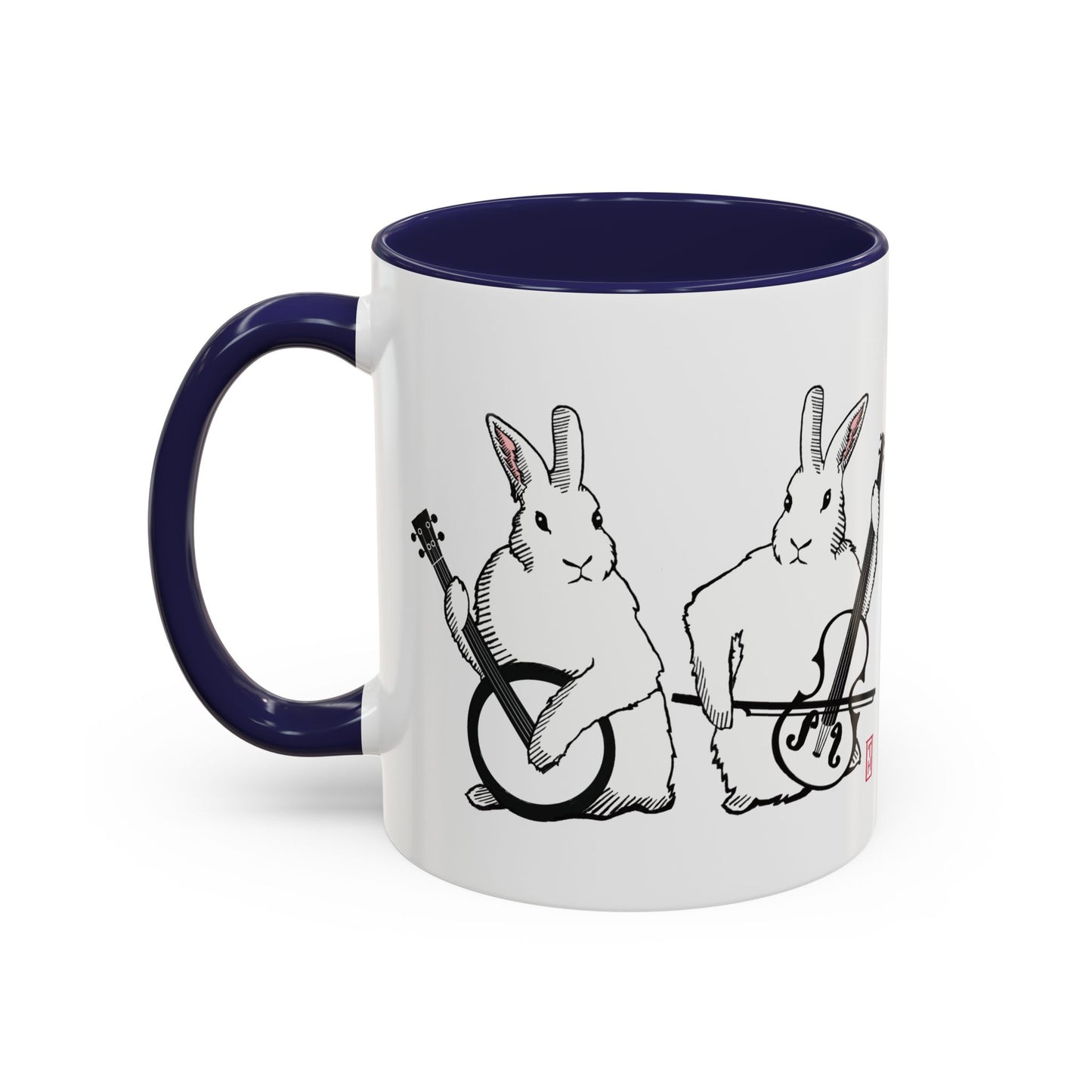 Bunny Band Musician Coffee Mug, Rabbit Banjo Fiddle Duo, Cute Animal Tea Cup, Whimsical Kitchen Decor, Easter Gift, Farmhouse Style