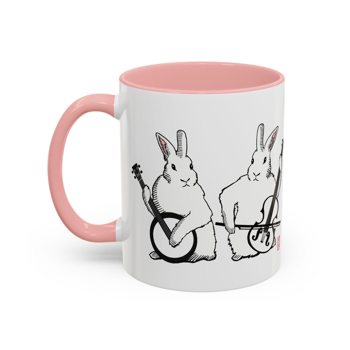 Bunny Band Musician Coffee Mug, Rabbit Banjo Fiddle Duo, Cute Animal Tea Cup, Whimsical Kitchen Decor, Easter Gift, Farmhouse Style