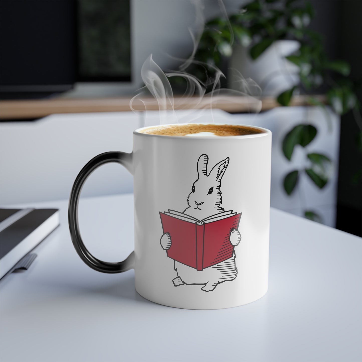 Book Lover Bunny Mug Color Changing Literary Rabbit With an Attitude. Bookish Mug for Booktrovert, Book Club Gifts, Bookworm, Literary Gifts