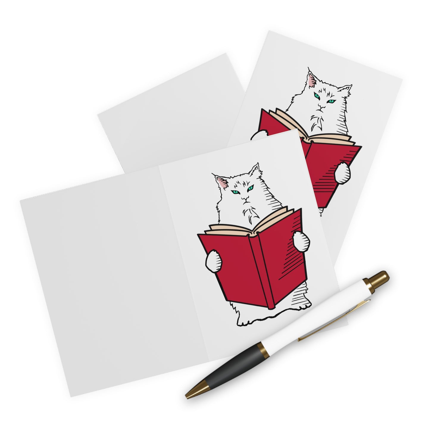 Book Lover Cat Greeting Cards 5 Pack Literary Gift for Booktrovert, Bookish Merch for Bookworm, Book Club Gift Book Shelf Decor, Cat Lover