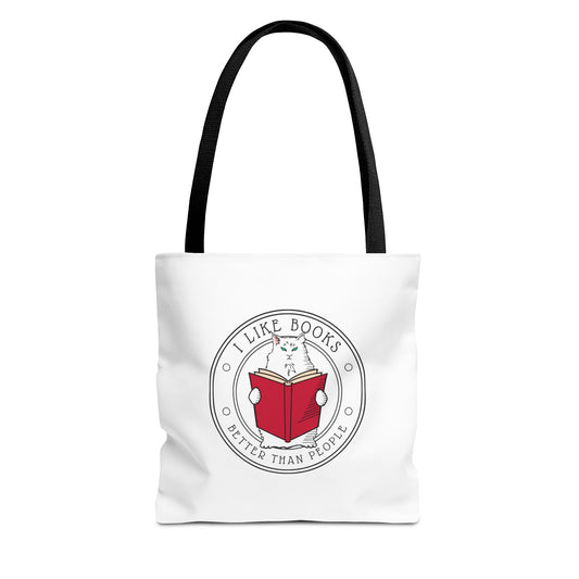 Book Lover Cat Literature Tote Bag - I Like Books Better than People Literary Gift for Booktrovert, Book Club Gift for Bookworm, Book Nook