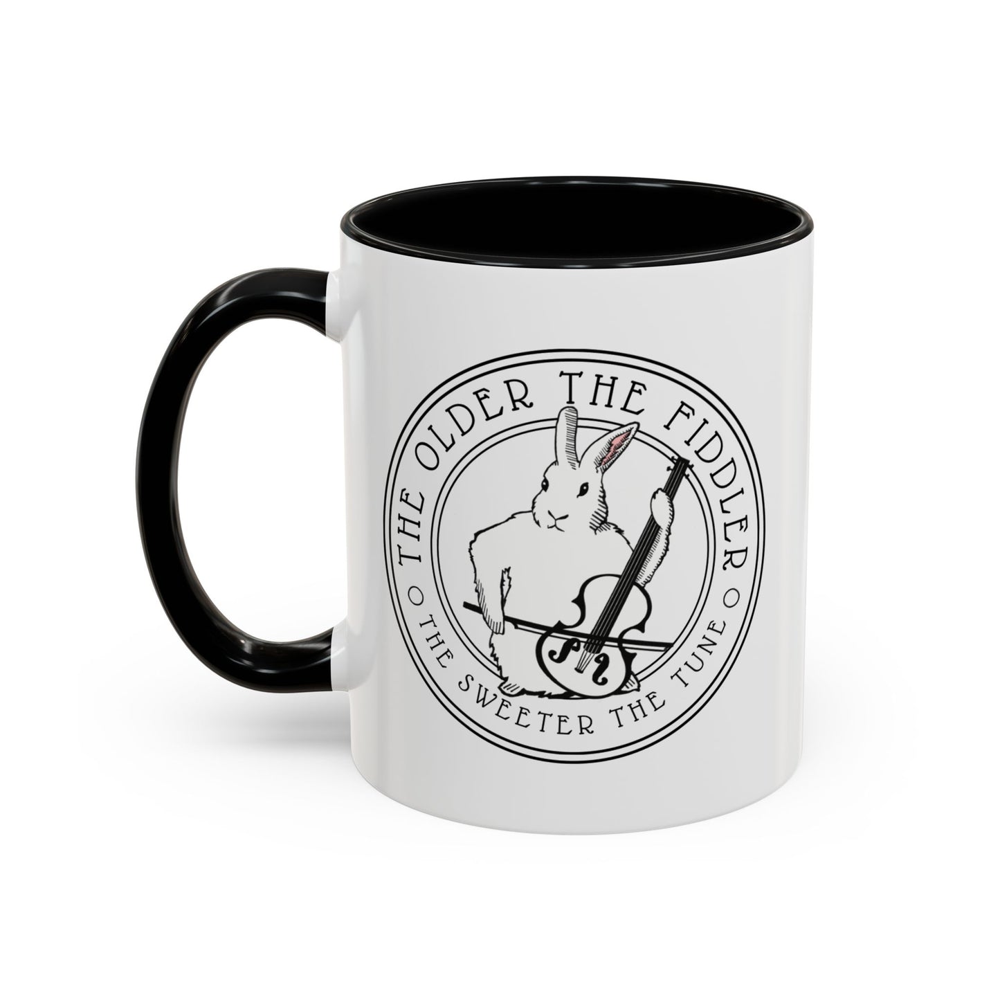 Funny Mug - 'The Older the Fiddler the Sweeter the Tune' Quote Whimsical Bunny Violin Player Whitty Saying for Birthday Gift