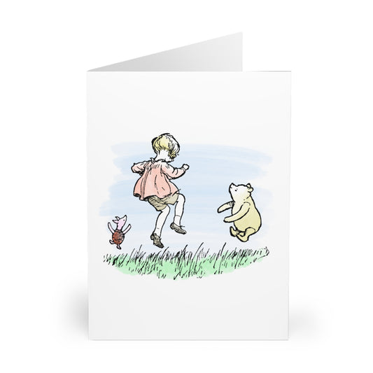 Classic Pooh Greeting Cards, Pooh Bear, Piglet, Christopher Robin Watercolor Stationery Set Book Lovers Gift, Bookish Merch for Bookworm