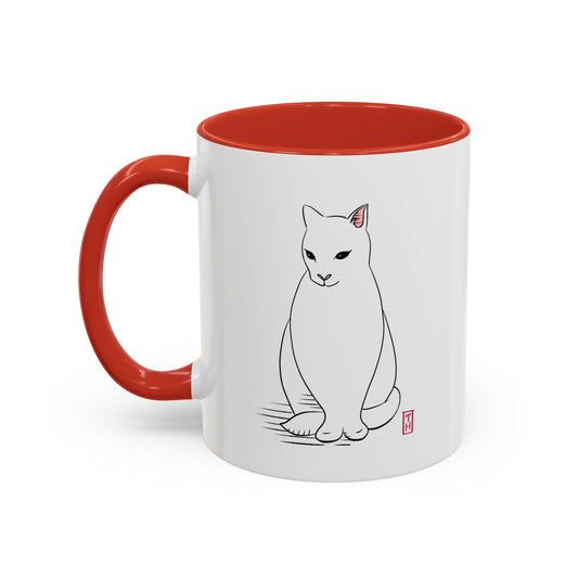 Mug, Sleek White Cat Accent Coffee Mug (11, 15oz), Cute Cat Lover Gift, Kitty Ceramic Cup, Animal Mug, Unique Cat Design Cup, Cat Mom